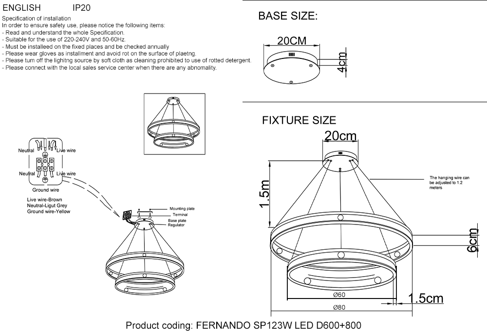 Подвесной светодиодный светильник с пультом управления в виде колец Crystal Lux FERNANDO FERNANDO SP123W LED D600+800 COFFEE/BLACK