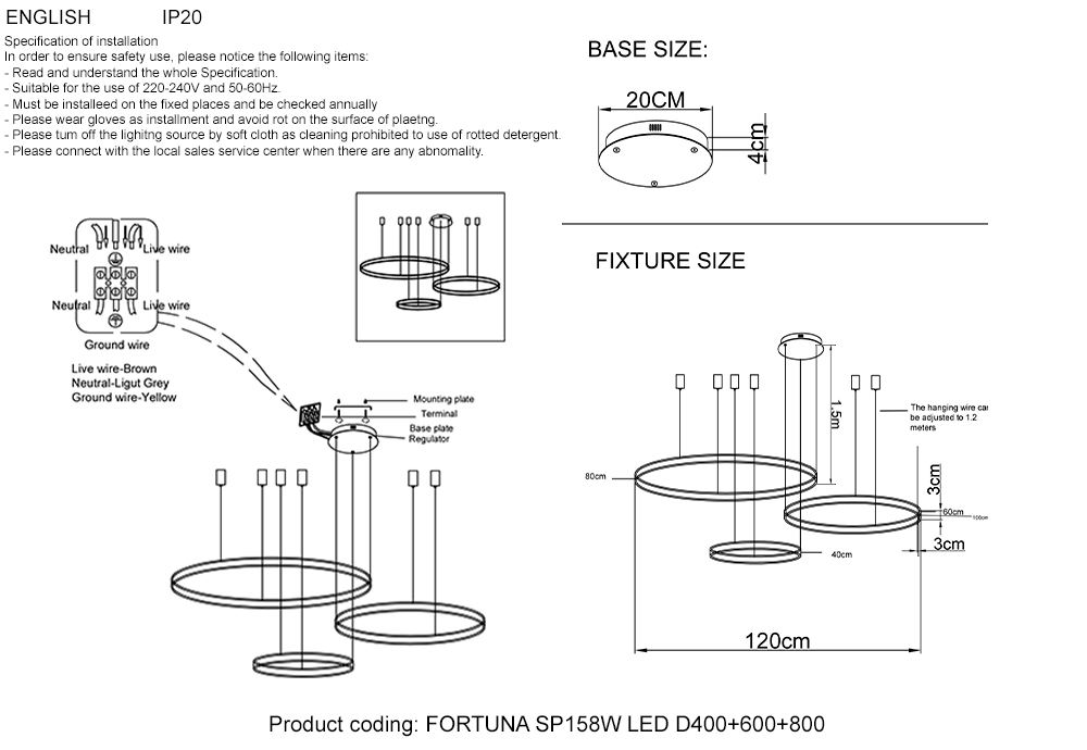 Подвесной светодиодный светильник с пультом управления в виде колец Crystal Lux FORTUNA FORTUNA SP158W LED D400+600+800 GOLD
