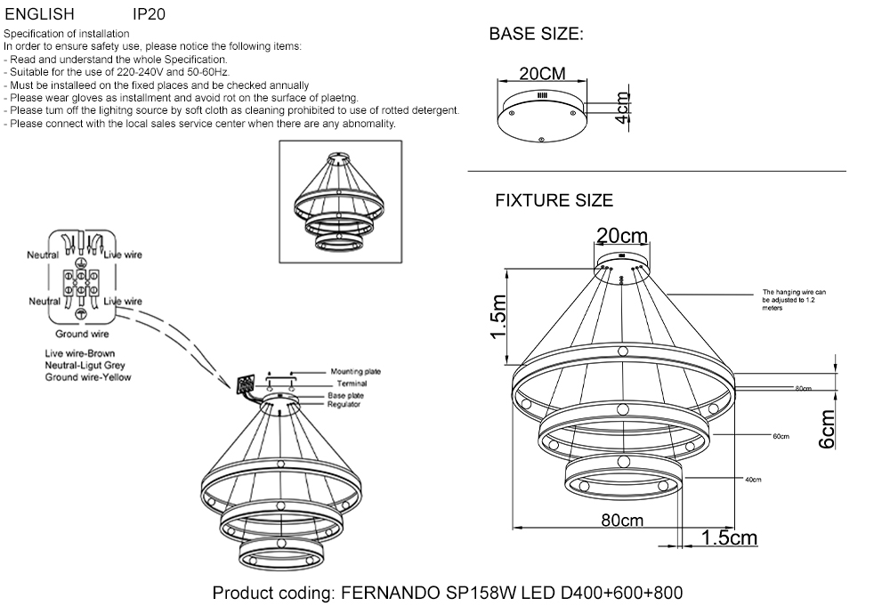 Подвесной светодиодный светильник с пультом управления в виде колец Crystal Lux FERNANDO FERNANDO SP158W LED D400+600+800 BLACK/GOLD