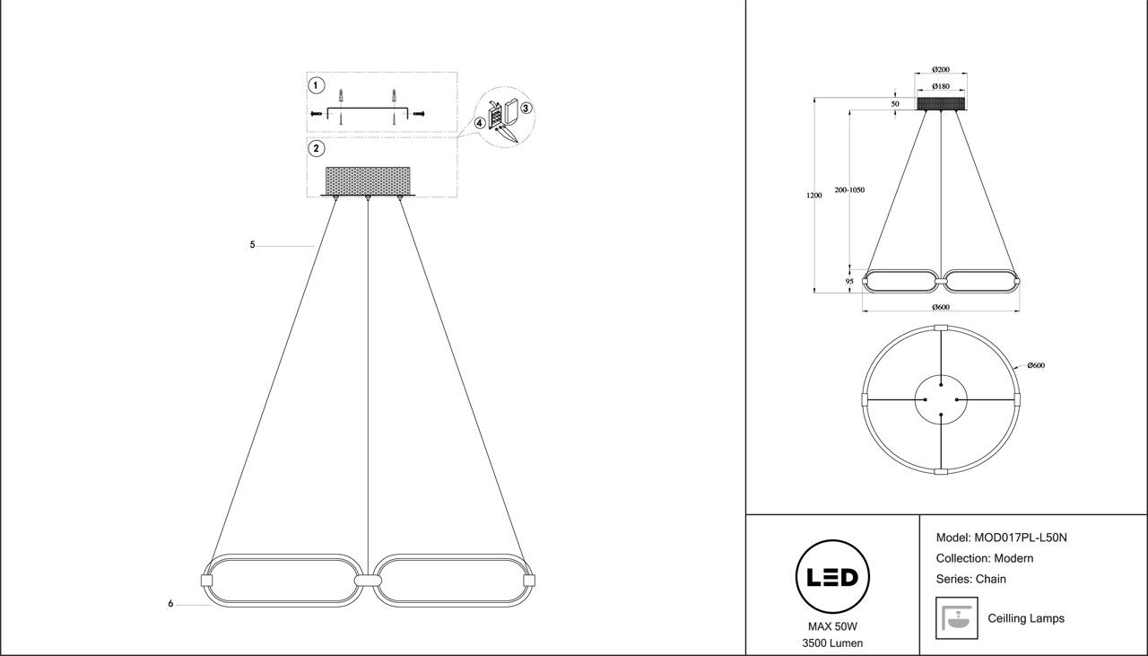 Подвесной светодиодный светильник Maytoni Chain MOD017PL-L50N