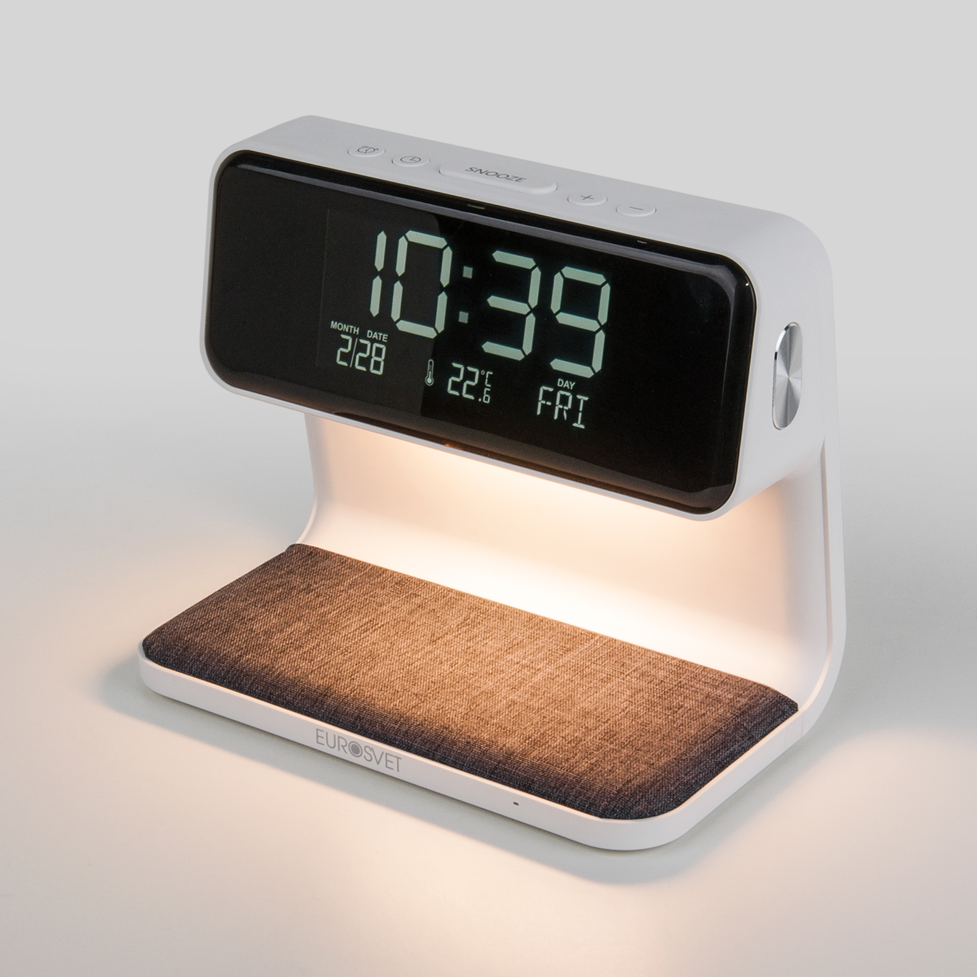 Настольная лампа Eurosvet Timelight с беспроводной зарядкой и будильником 80506/1 белый