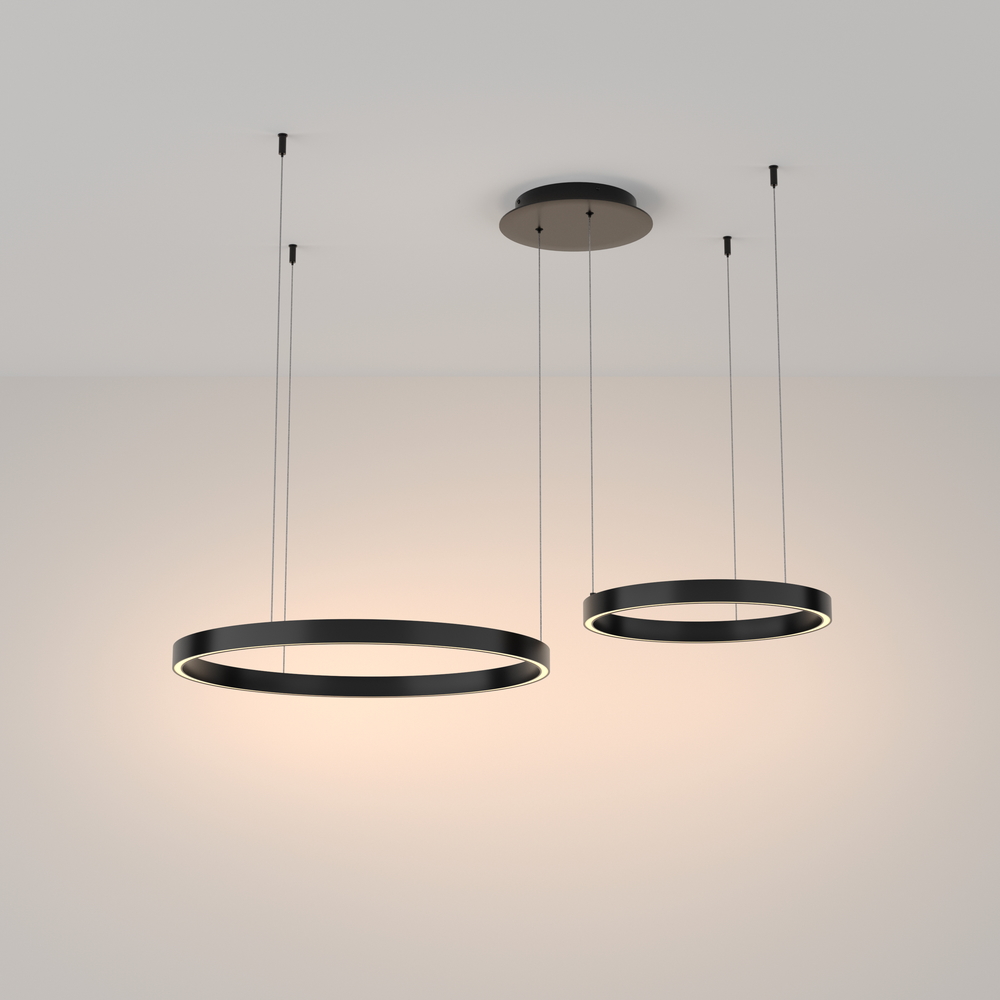 Подвесной светодиодный светильник с форме колец, LED люстра Maytoni Rim MOD058PL-L55BK