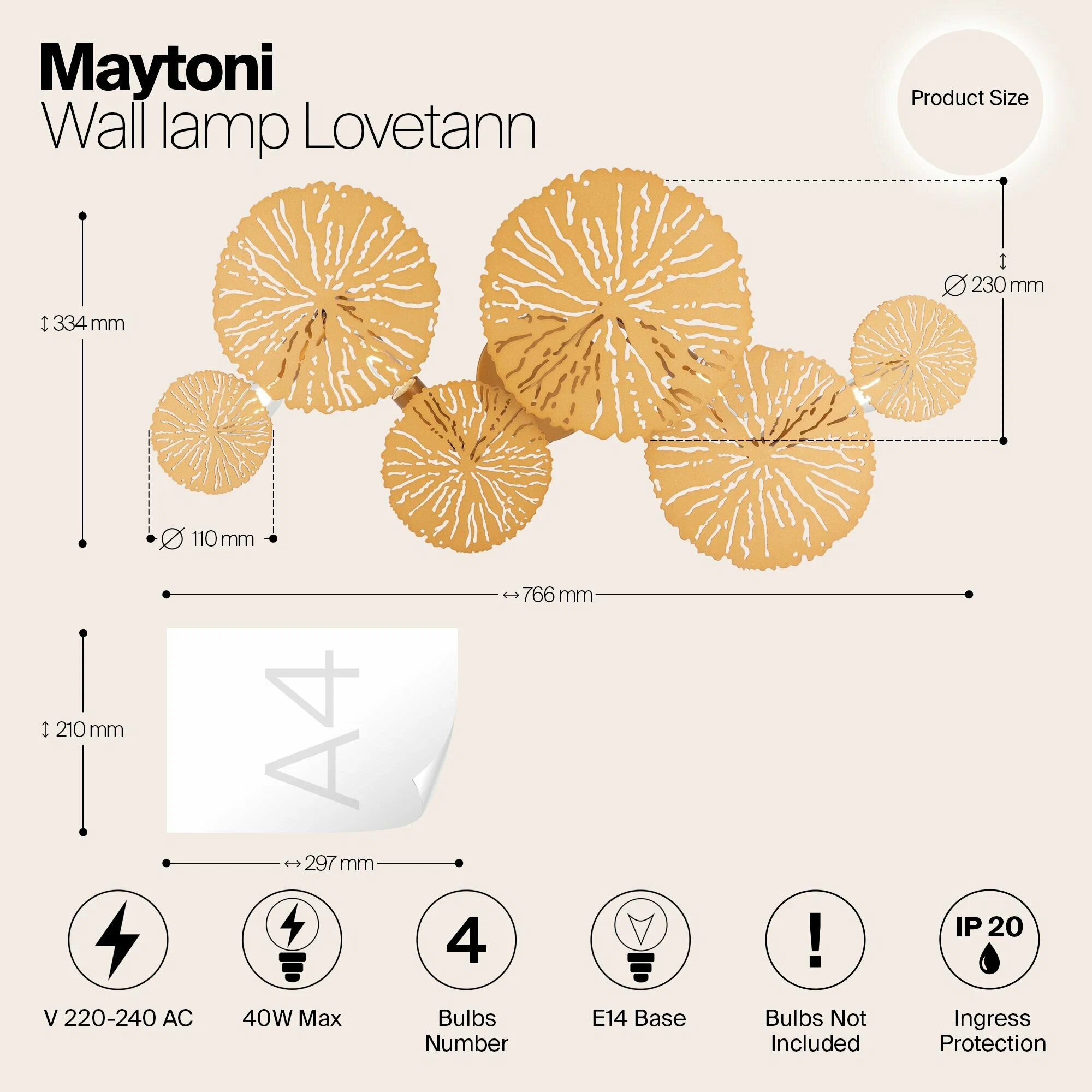 Настенный светильник в стиле арт-деко Maytoni Lovetann MOD082WL-04G