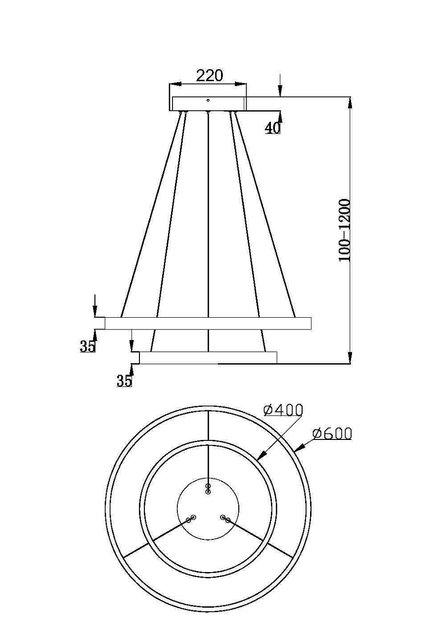 Подвесной светодиодный светильник с форме колец, LED люстра Maytoni Rim MOD058PL-L55BK